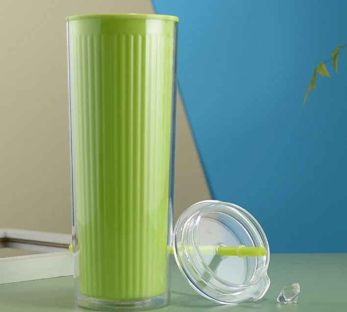 720ml Acrylic Drinking Tumbler Bottle with Lid & Straw 23x9cm