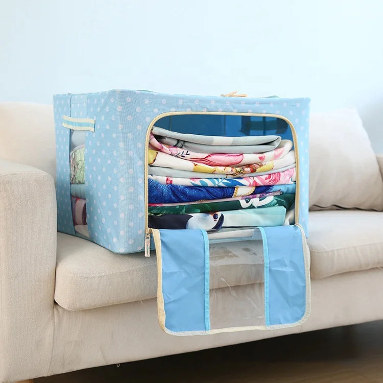 Wardrobe Storage Organiser Box Oxford Material 50x40x33cm Zipper Lid with See-Through Front Panel