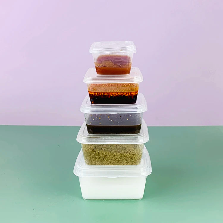 Disposable PP Takeaway Sauce Tubs Square - Plastic Dipping Container with Lid 10pack
