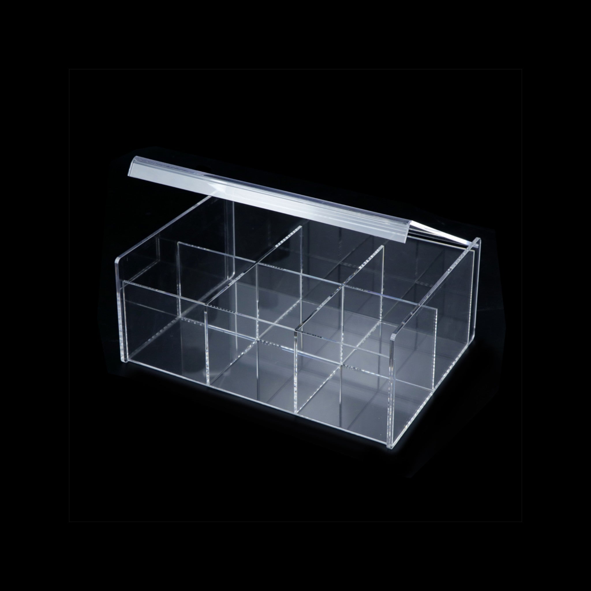 Modern Tea Storage Box 3-Compartments Organizer with Lid - Clear Acrylic Plastic