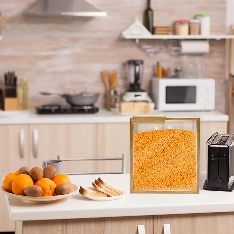 Square Portable Reusable Clear Food Bamboo Kitchen Organizer Container