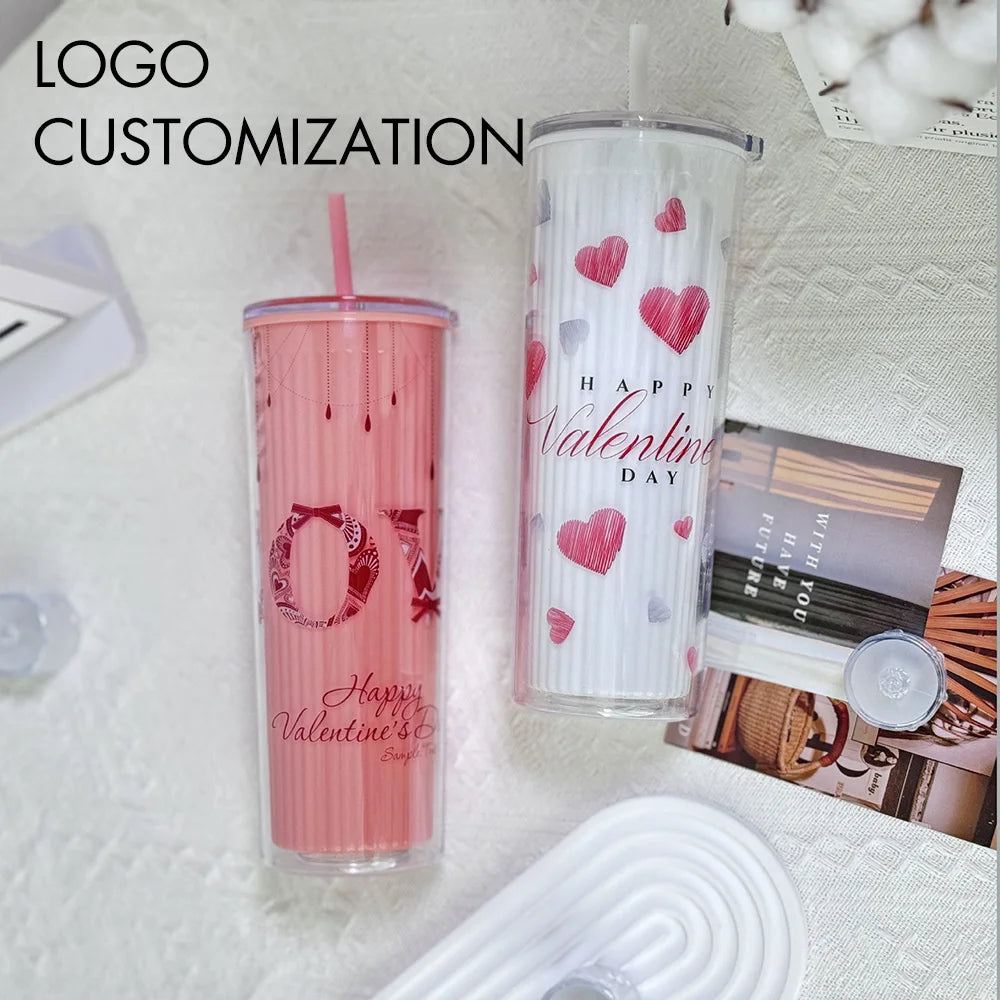 720ml Acrylic Drinking Tumbler Bottle with Lid & Straw 23x9cm