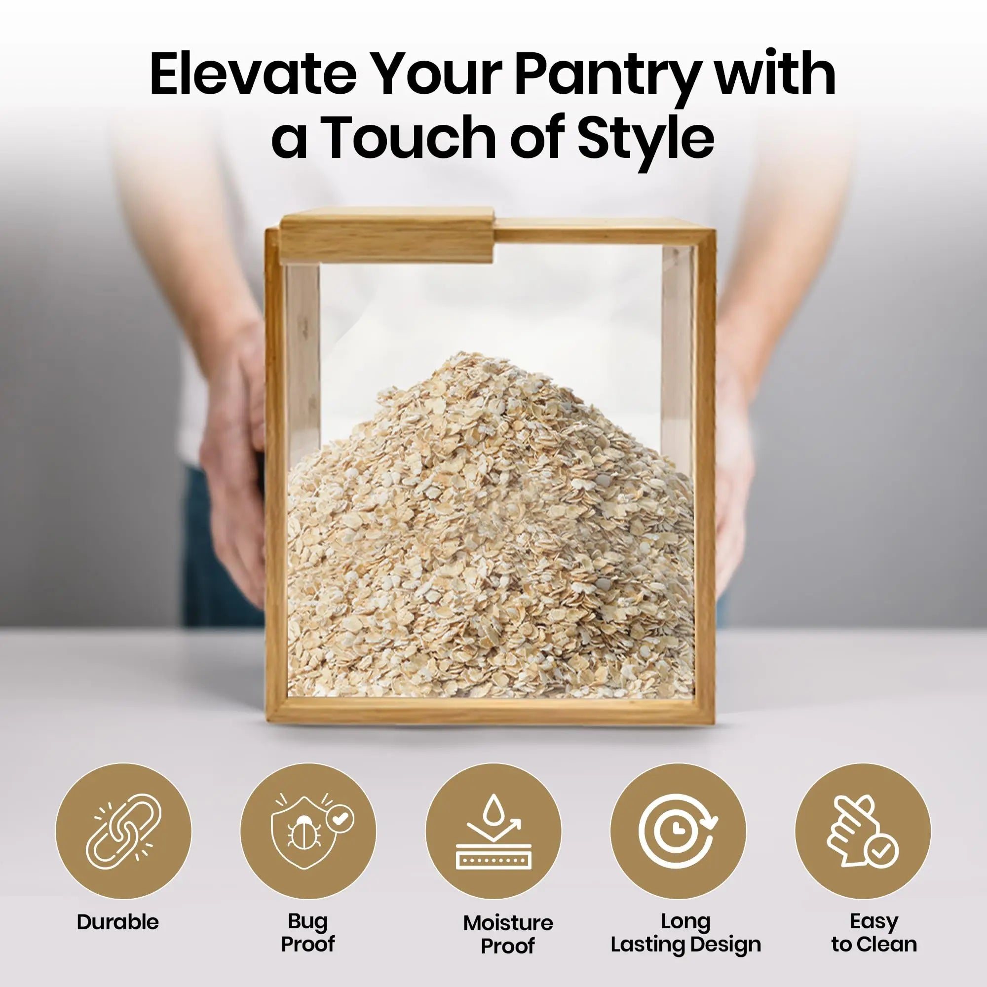 Square Portable Reusable Clear Food Bamboo Kitchen Organizer Container