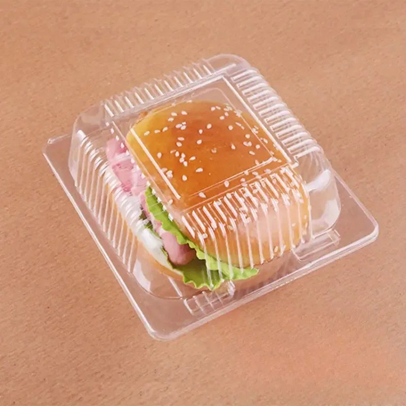 Disposable Takeaway Food Clamshell Storage Container 13x12+8cm - Hinged Flip Lid 10pack