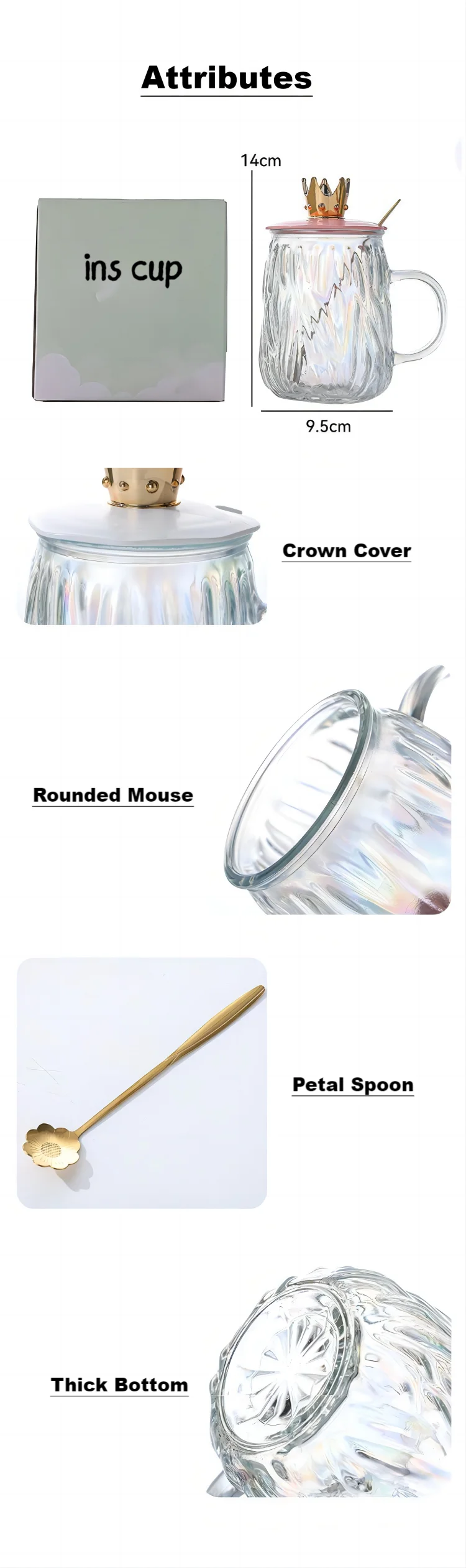 Borosilicate Glass Drinking Mug with Crown Lid & Spoon 450ml