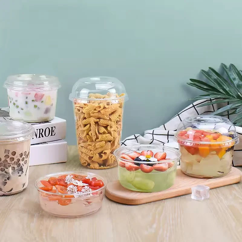 Disposable PP Takeaway Food Round Storage Container - Clear Plastic Reusable Leakproof with Lid 10pack
