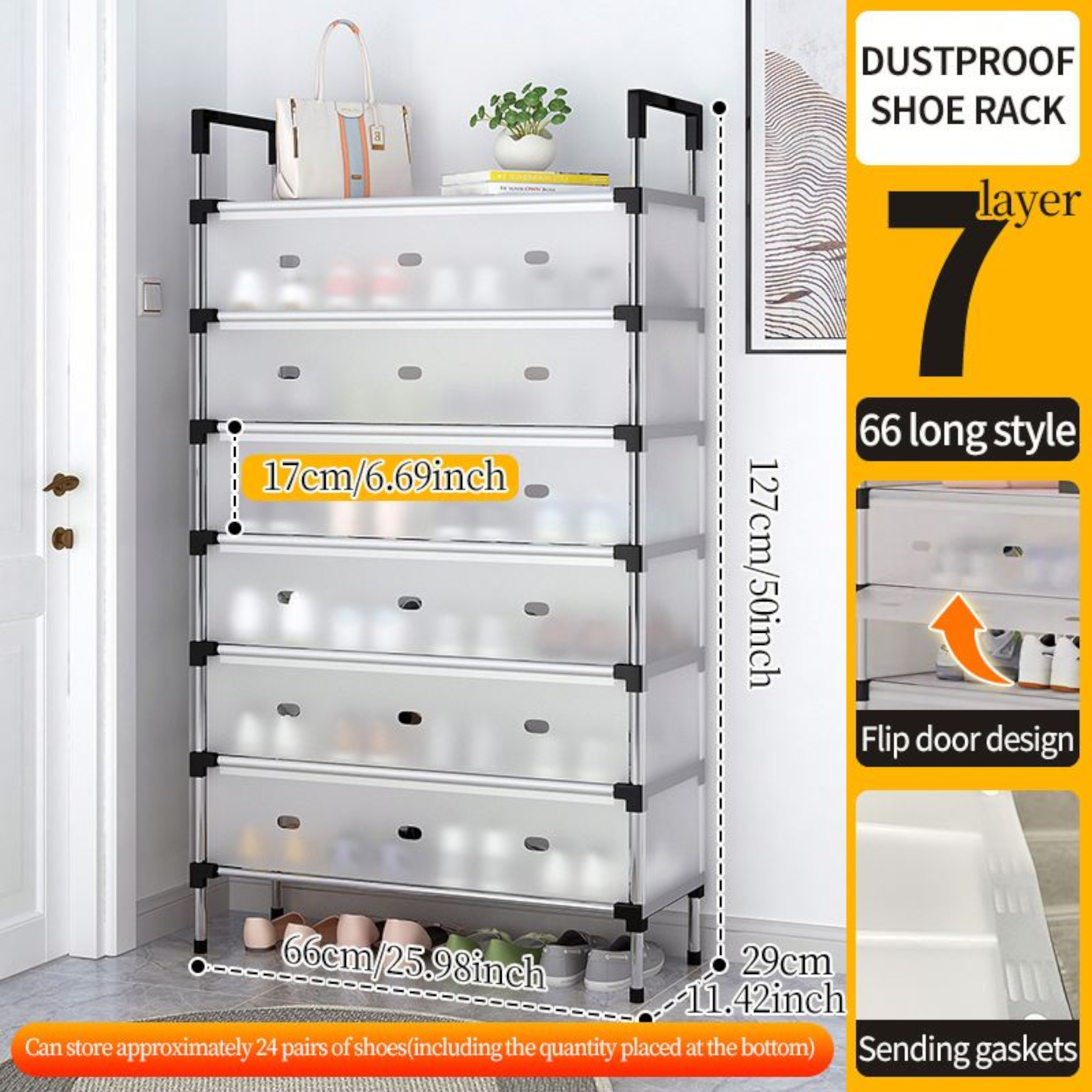 5-Tier Dustproof Storage-Shoe Rack Transparent Frosted