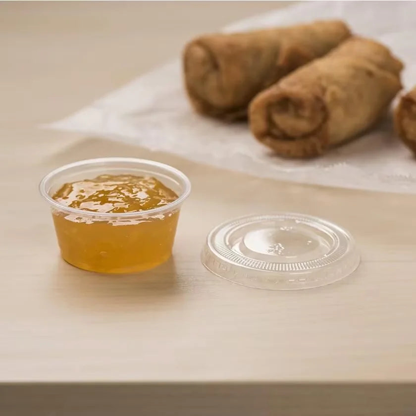 Disposable PP Takeaway Sauce Tubs Round - Plastic Dipping Container with Lid 100pack