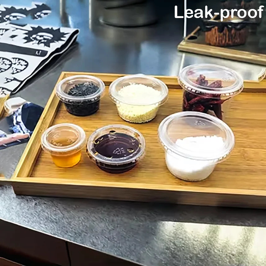 Disposable PP Takeaway Sauce Tubs Round - Plastic Dipping Container with Lid 100pack