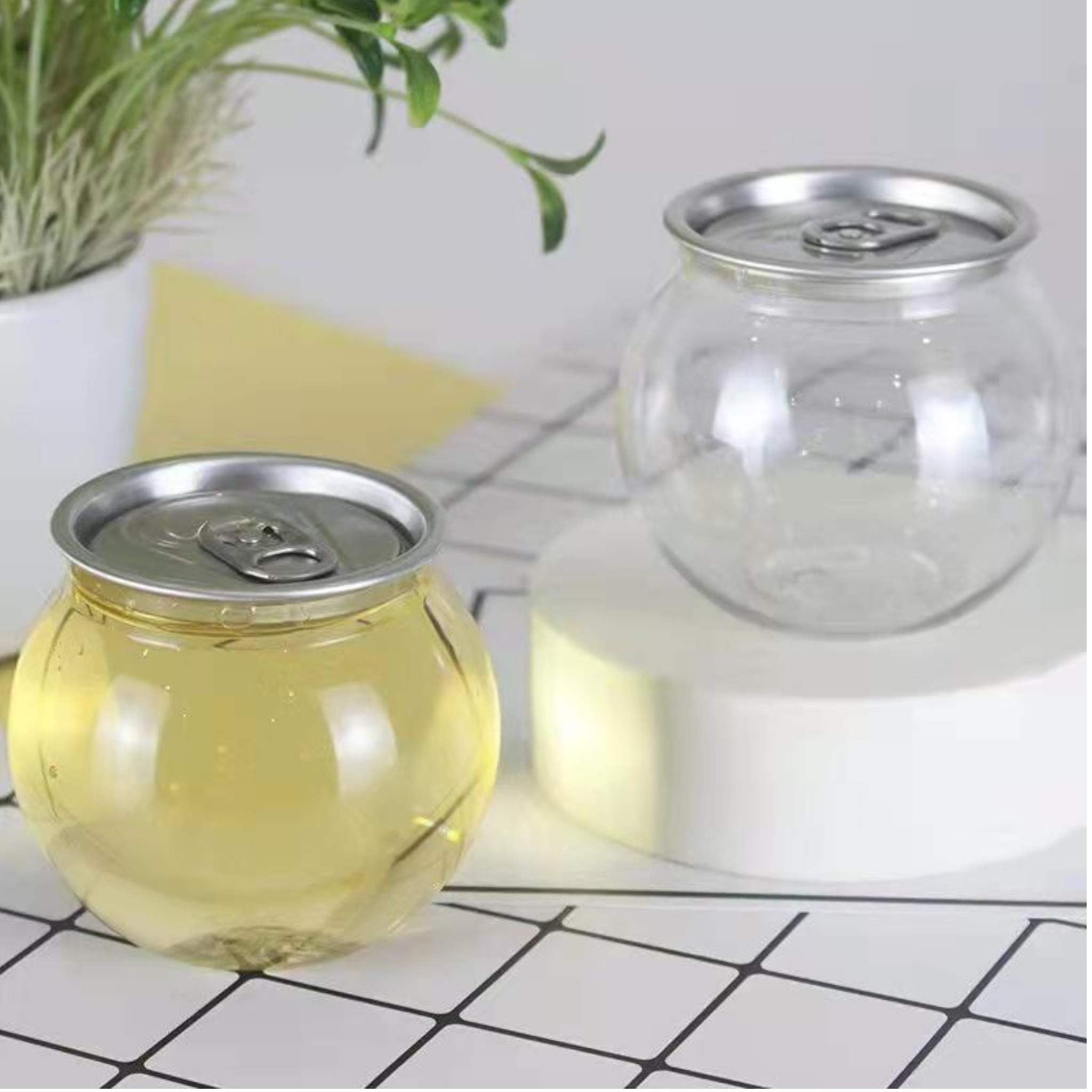 200ml Round Food Grade Plastic Drinking Clear Can with Aluminium Pull Tab Lid