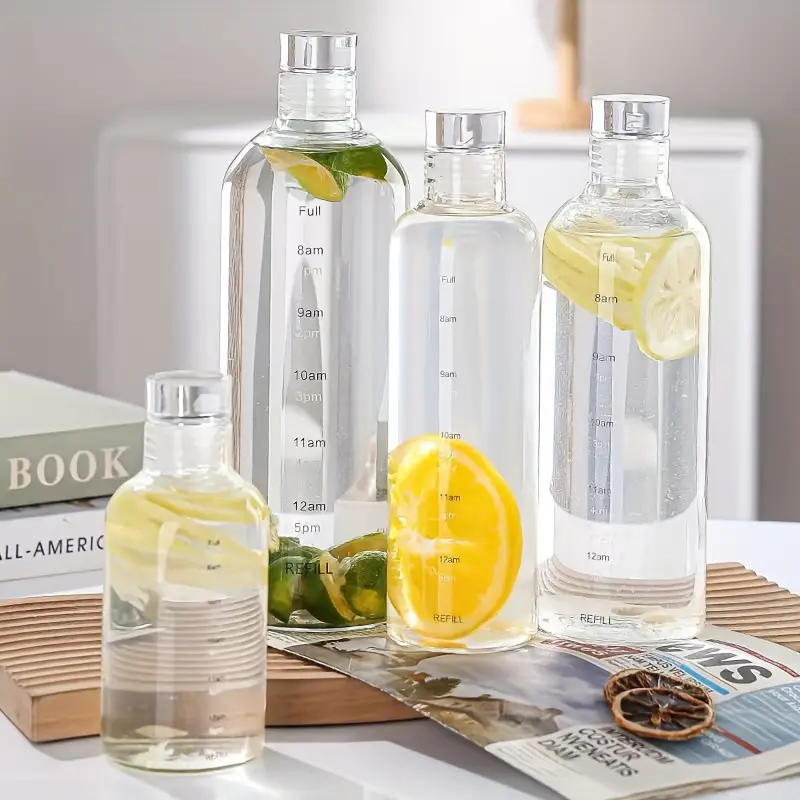 Elegant Time-Scale Sports Water Bottle Borosilicate Glass 550ml - Leak Proof 23x6.5cm