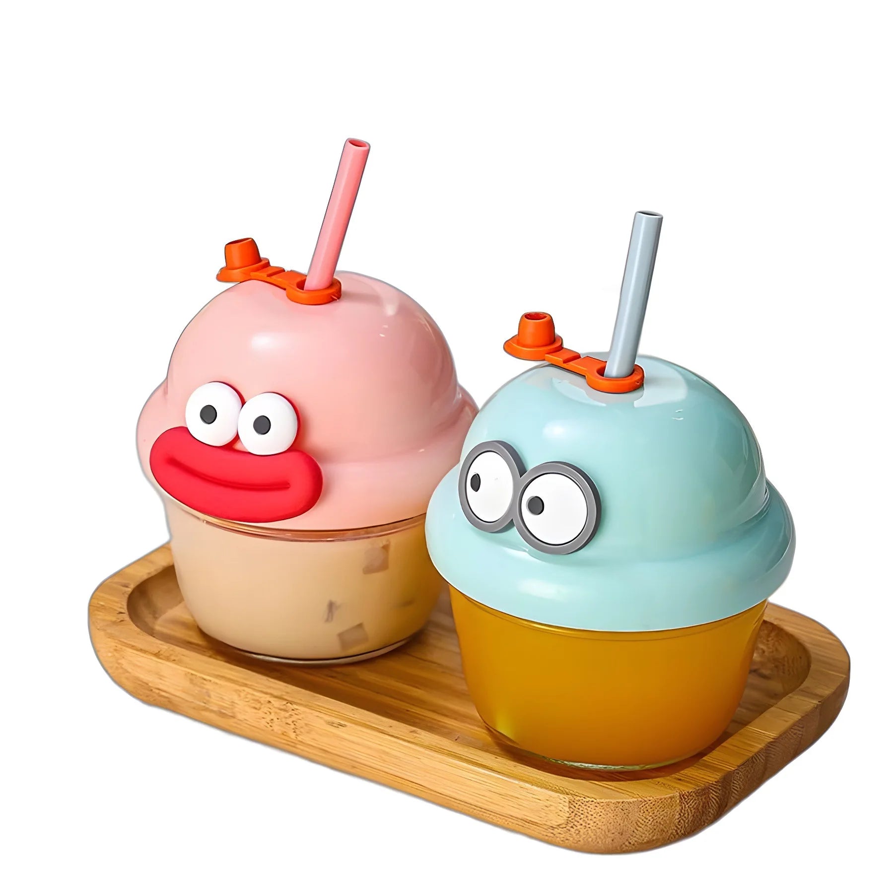 210ml Creative Mini Cute Cartoon Glass Cup with Straw 10cm