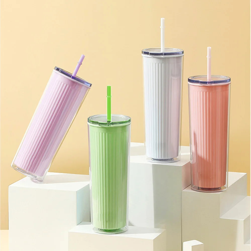 720ml Acrylic Drinking Tumbler Bottle with Lid & Straw 23x9cm