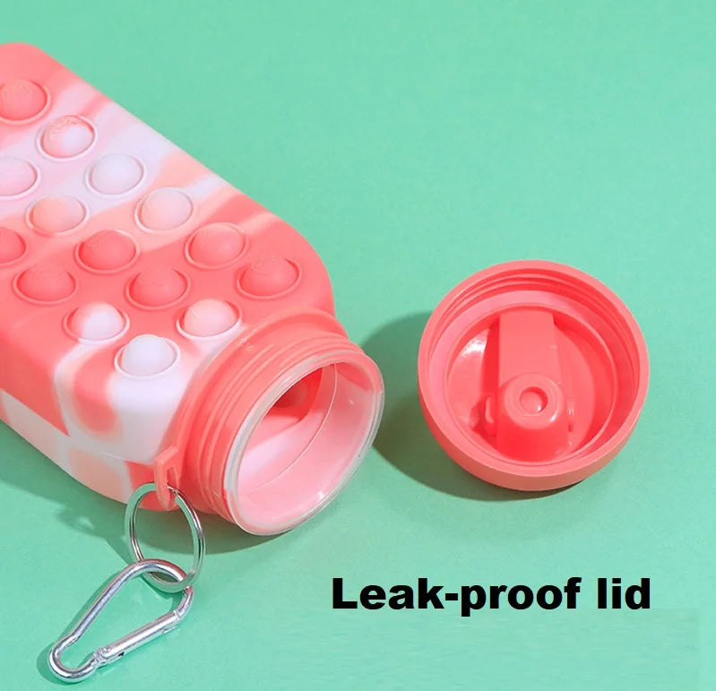 Squeezable Colourful Silicone Bubble Water Leak-Proof Bottle for Kids 500ml