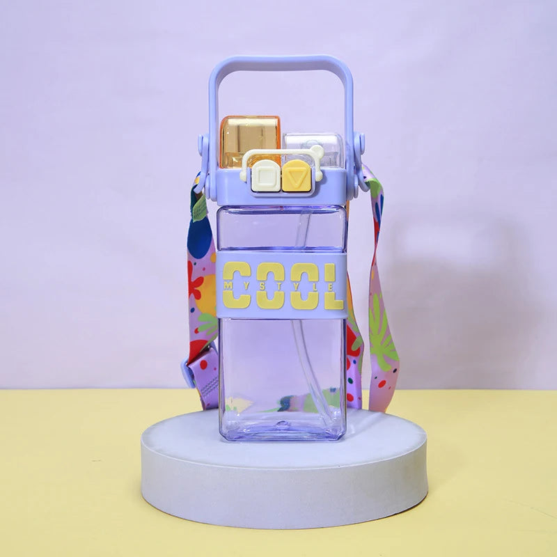 Cute Double Drinking Water Bottle Portable 2 in 1 with Straw 520ml
