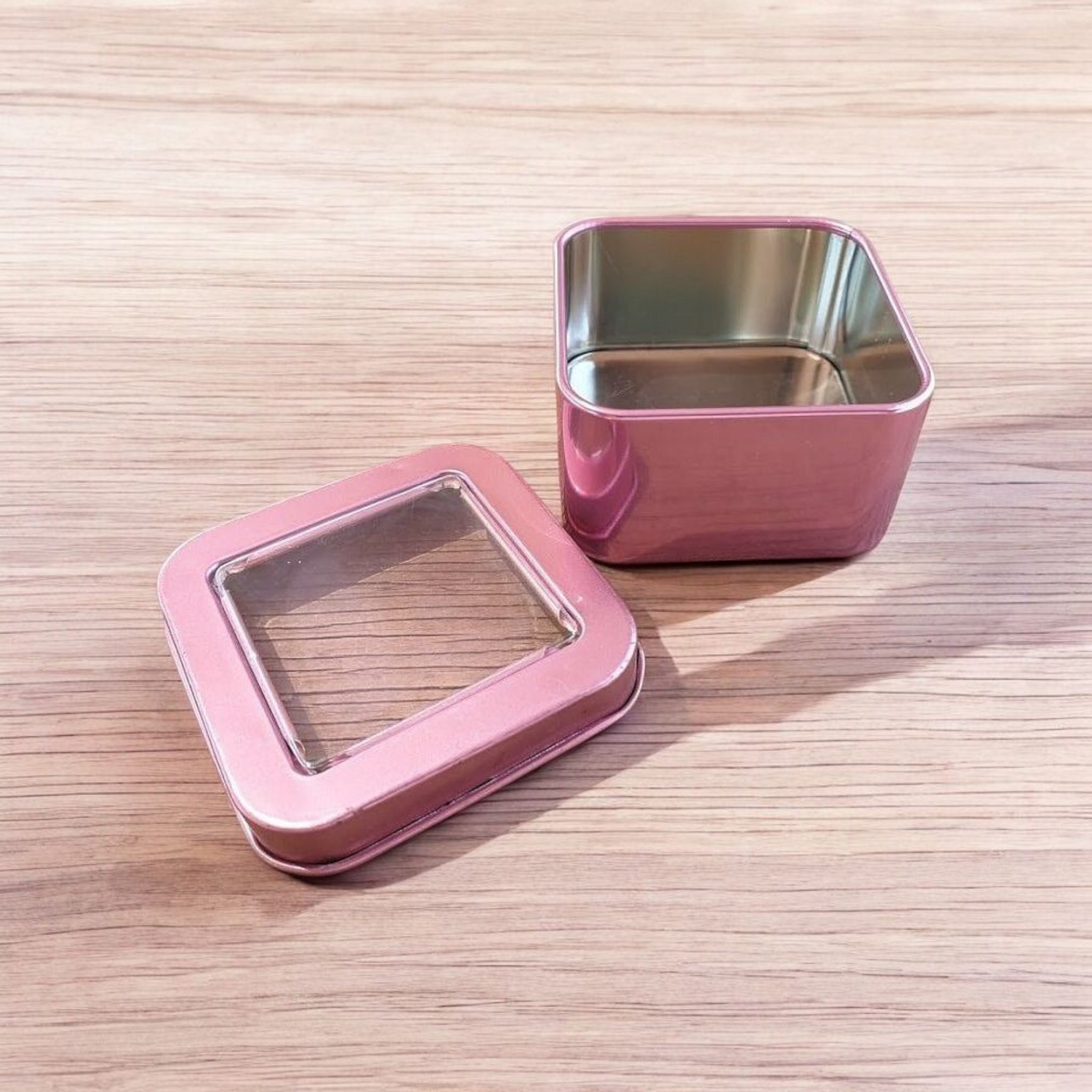 Gift Box Tin Square Metal with Clear Face Window Top