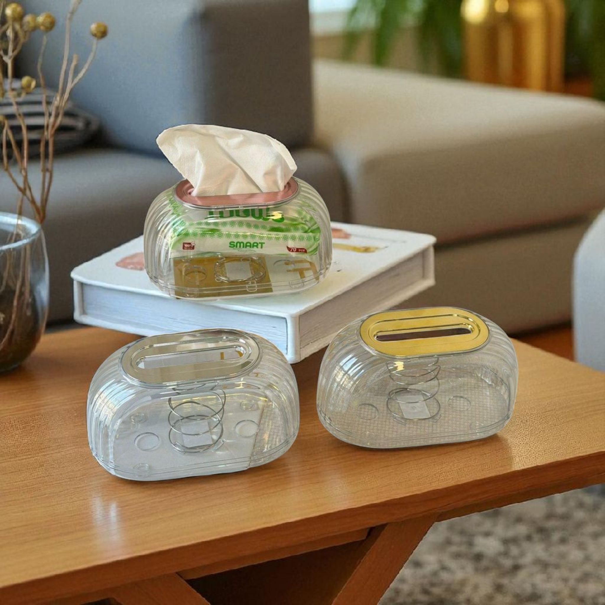 Acrylic Tissue Box Dispenser & Storage Organizer Clear 22x13x10cm Spring-Loaded