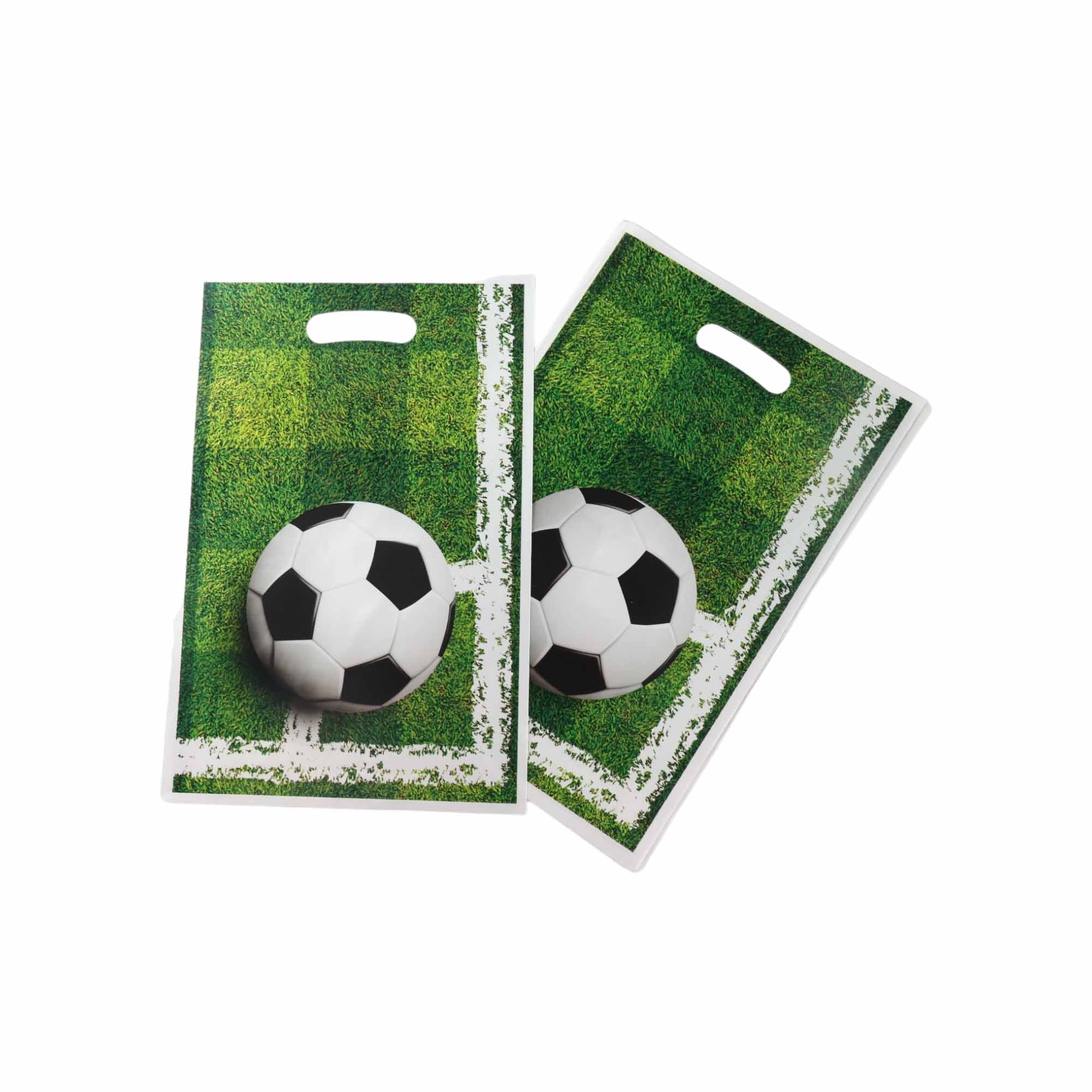 Party Loot Soccer Plastic Bags 16x25cm 10pack Die Cut Handle