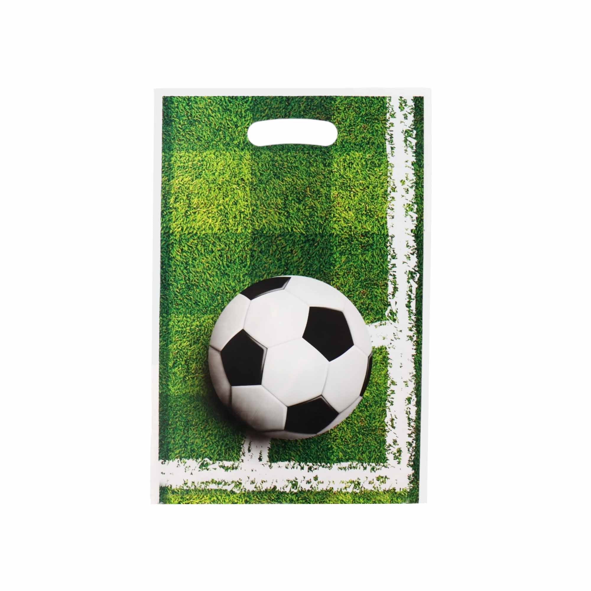 Party Loot Soccer Plastic Bags 16x25cm 10pack Die Cut Handle