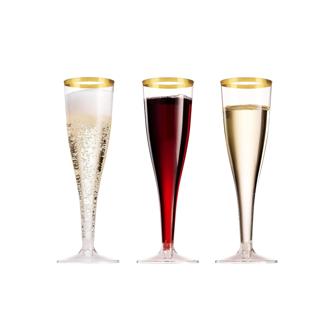 Acrylic Plastic Champagne Flute Reusable Drinking Cups with Gold Rim 10pack 5.4x13.2cm