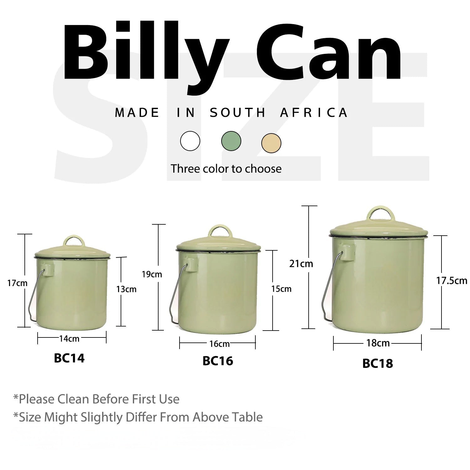 Enamel Billy Can 14cm Food Beverage Carrier with Lid & Handle