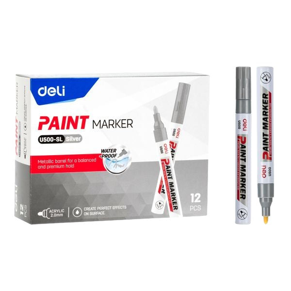 Deli Paint Marker Bullet Tip 2mm Waterproof Silver EU500-SL 1pc