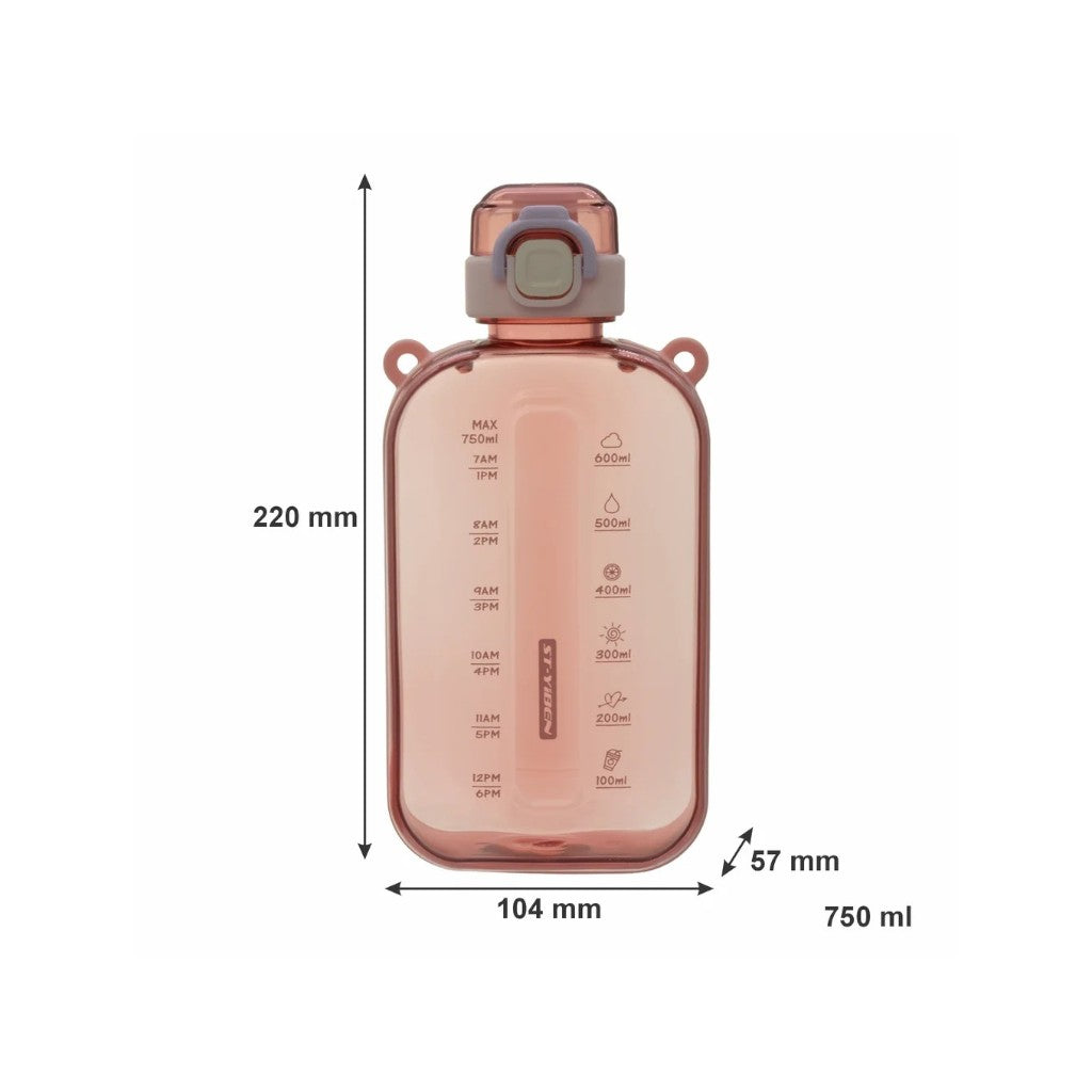 Regent Sports Water Bottle 750ml Rectangle Pink Transparent with Plastic Strap