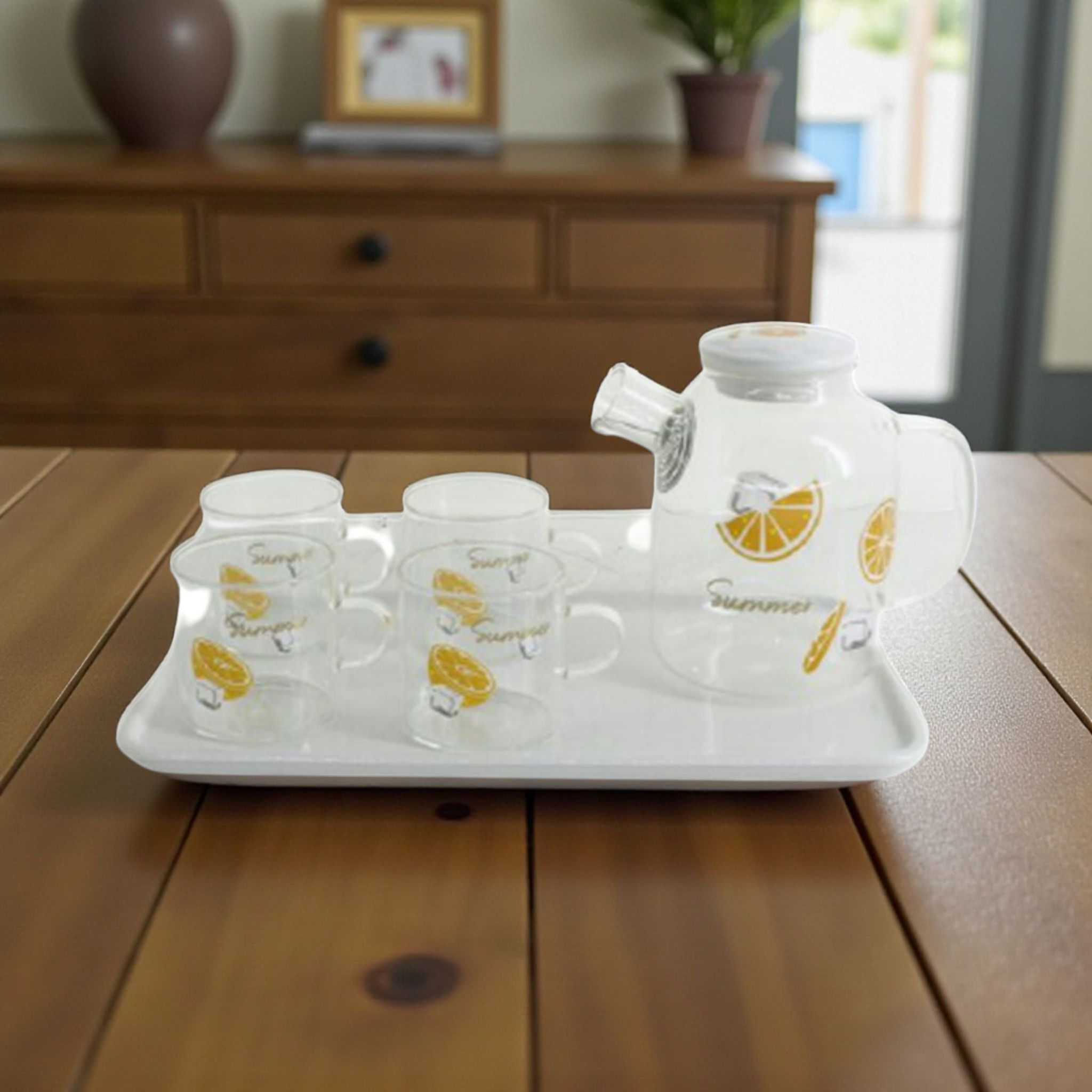 Glass Teapot with Cup & Tray Set 6pc - Tea Set PSK039