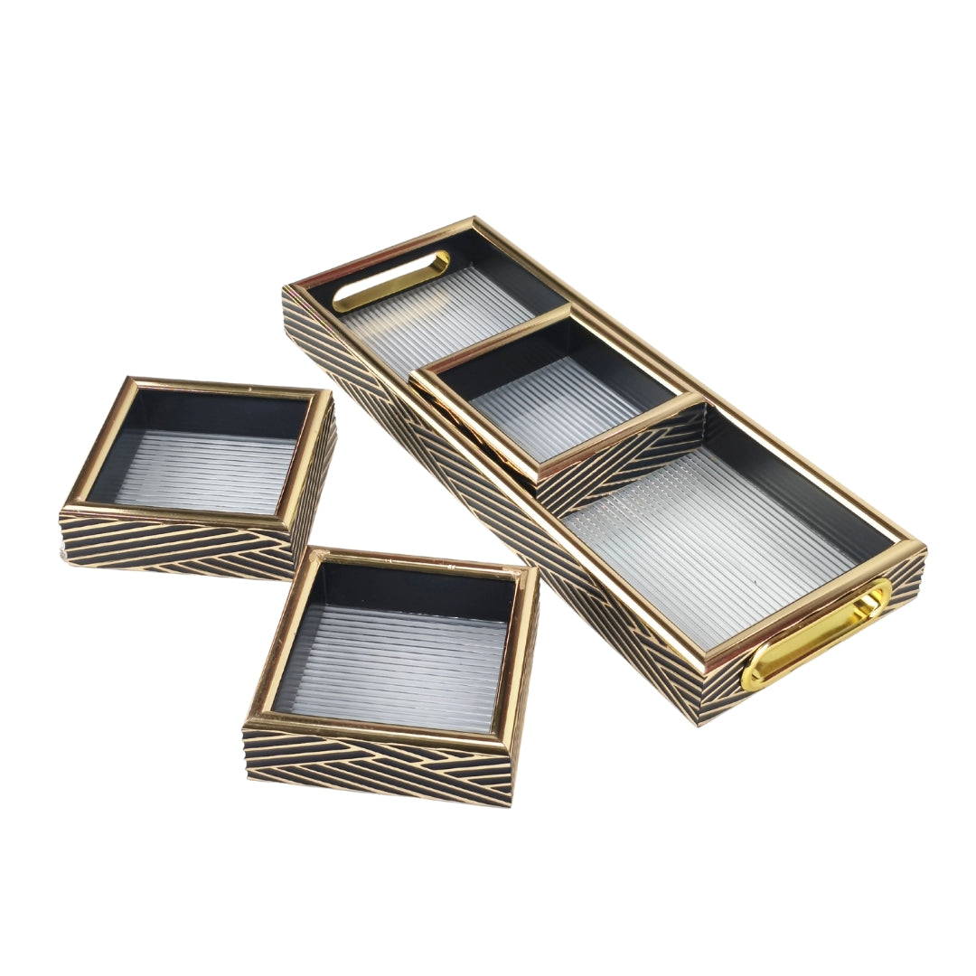 Rectangular Gold & Black Acrylic Tray With Compartments