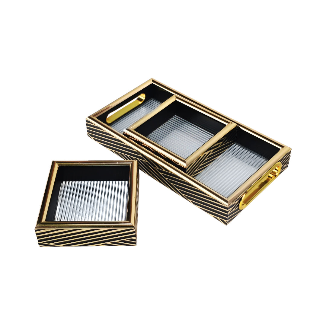 Rectangular Gold & Black Acrylic Tray With Compartments