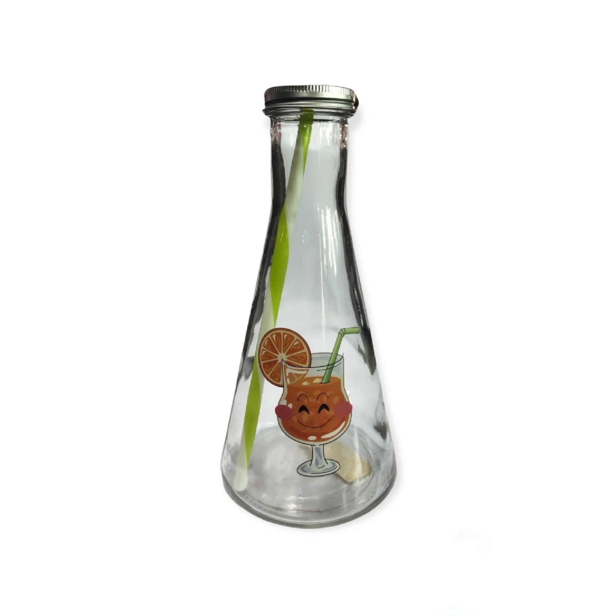 Regent Kids Glass Bottle 750ml Tapered with Straw And Silver Lid 15023