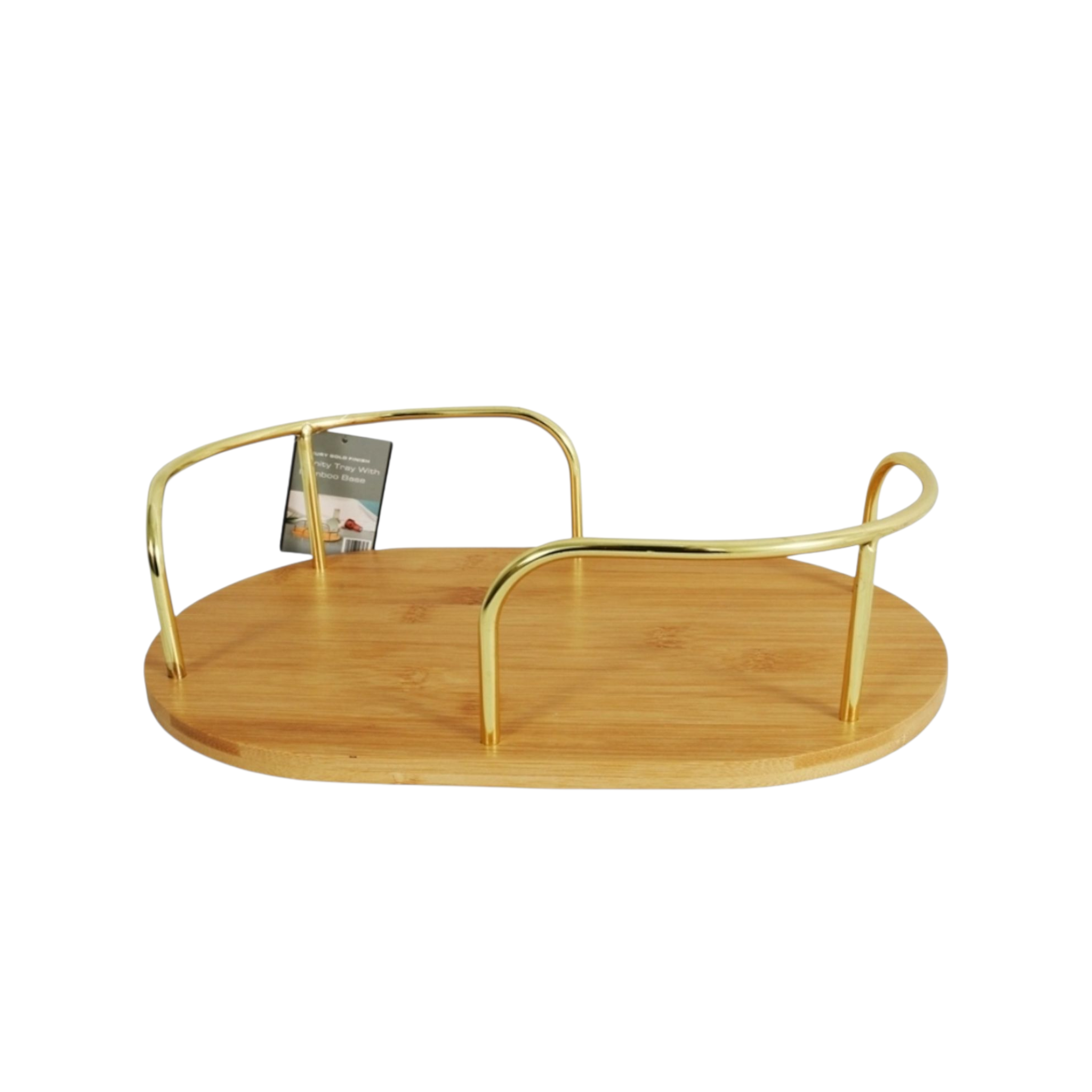Wooden Oval Serving Tray Gold Plated Handle 10726