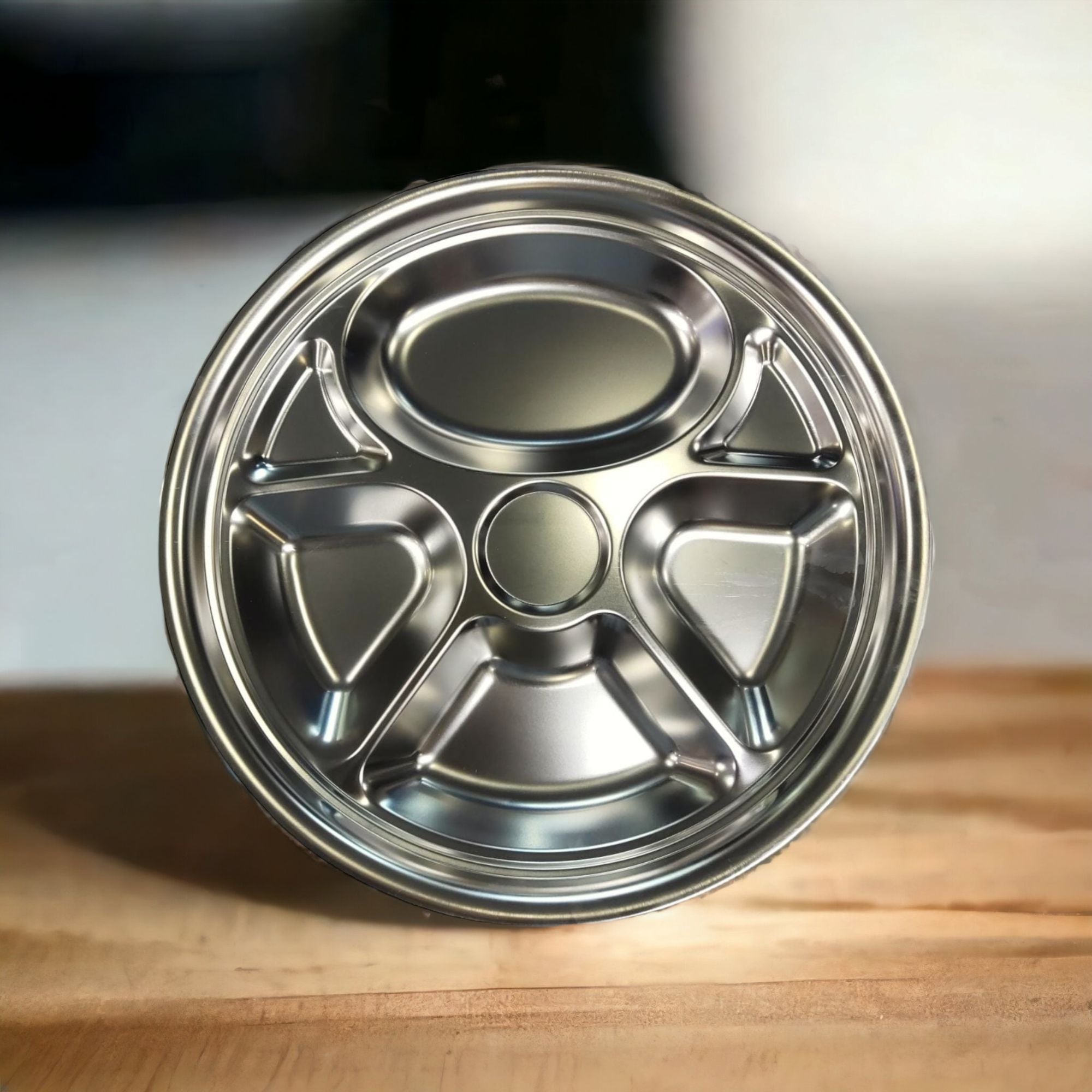 Canteen Lunch Tray Stainless Steel 7-Division 35cm Round - Cafeteria Feeding Plate