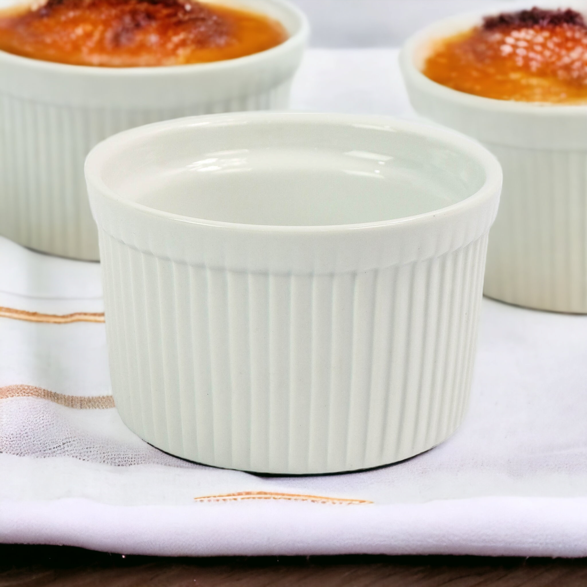 Ramekin Ceramic Ribbed 5inch 12.5x8cm White Baking Round Bowl