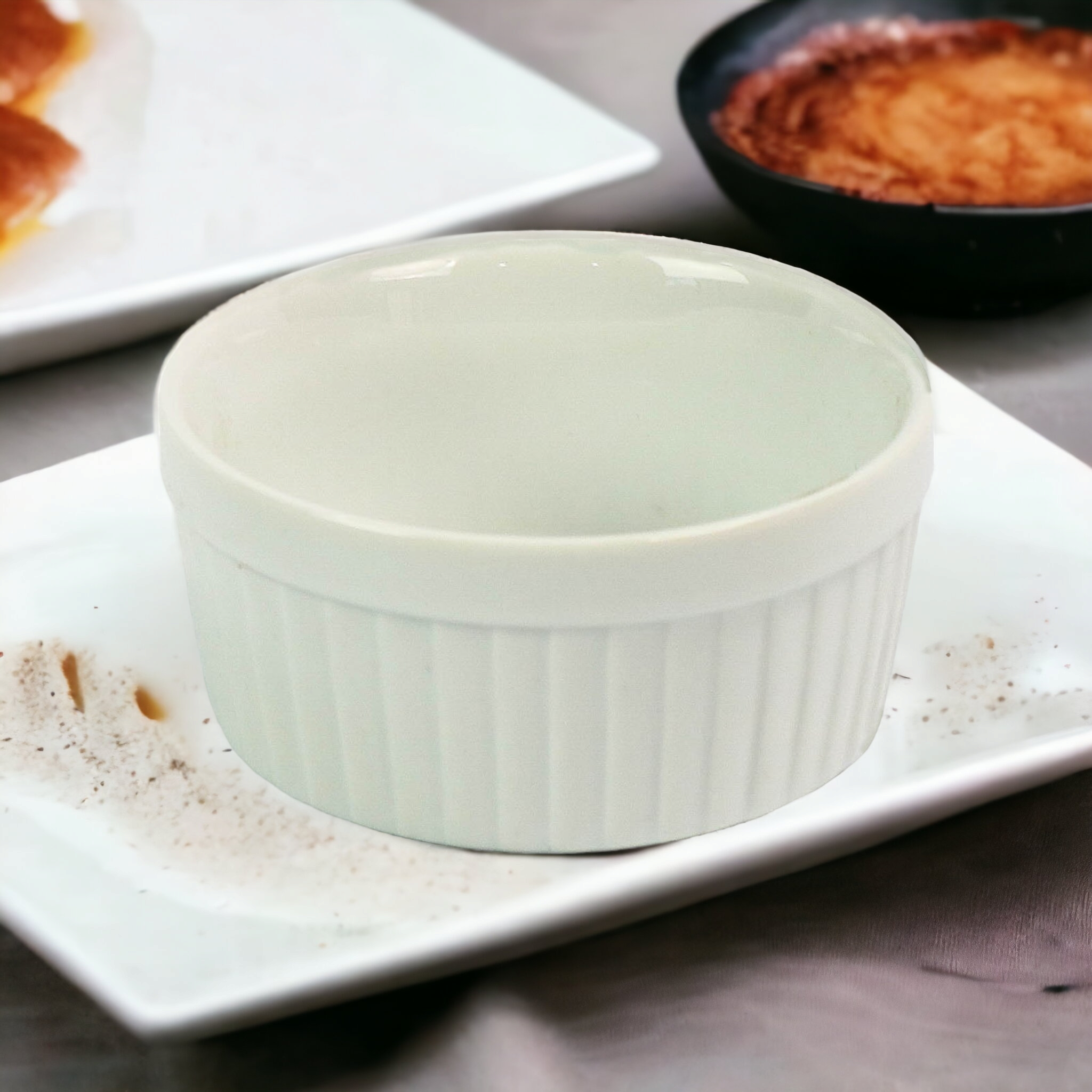 Ramekin Ceramic Ribbed 10inch 5cmx10cm White Baking Round Bowl