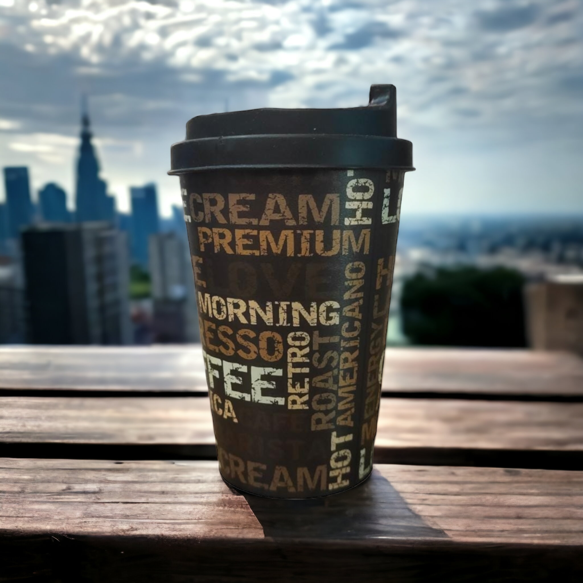 Reusable Takeaway Coffee Cup 340ml Printed Design Latte