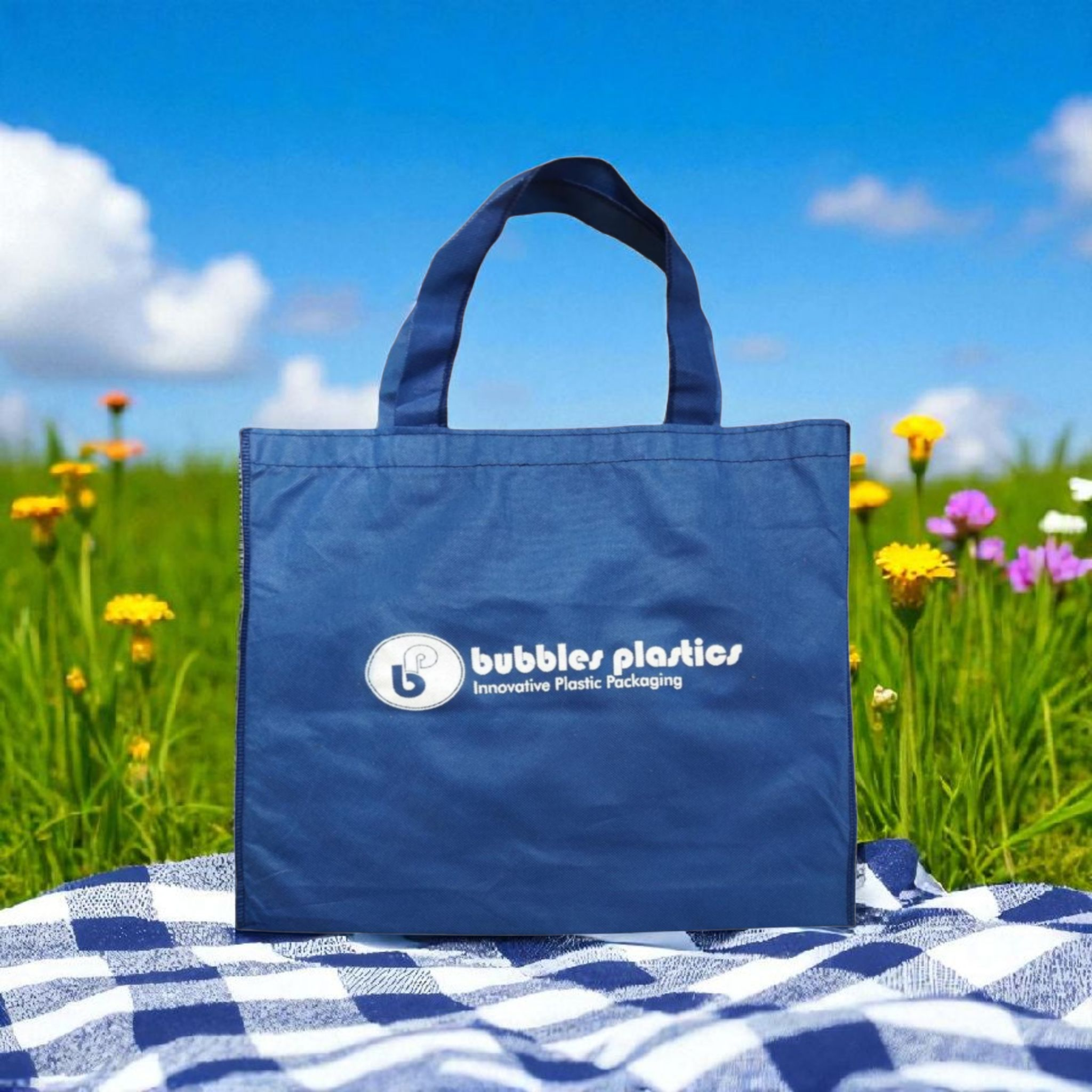 Non-Woven Shopper Grocery Bag 40x38cm with Soft Loop Handle - Bubbles Branded