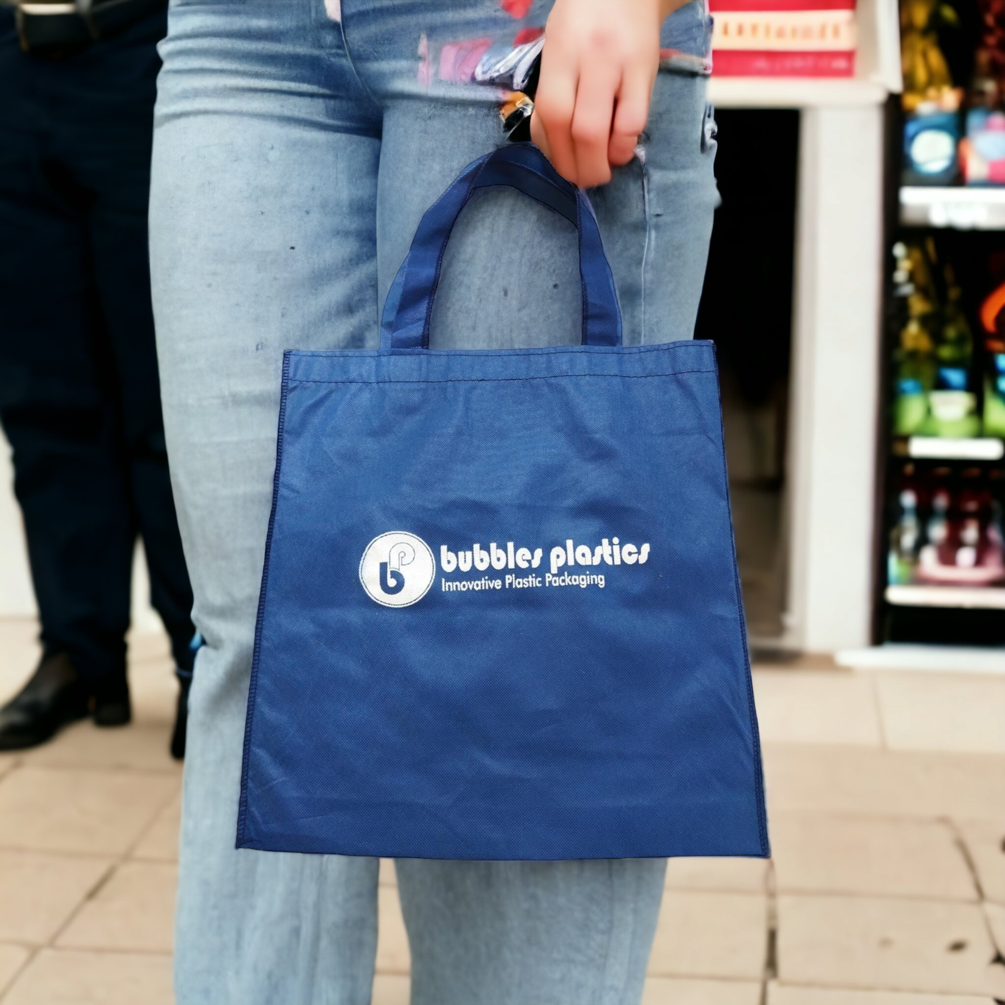 Non-Woven Shopper Grocery Bag 40x38cm with Soft Loop Handle - Bubbles Branded