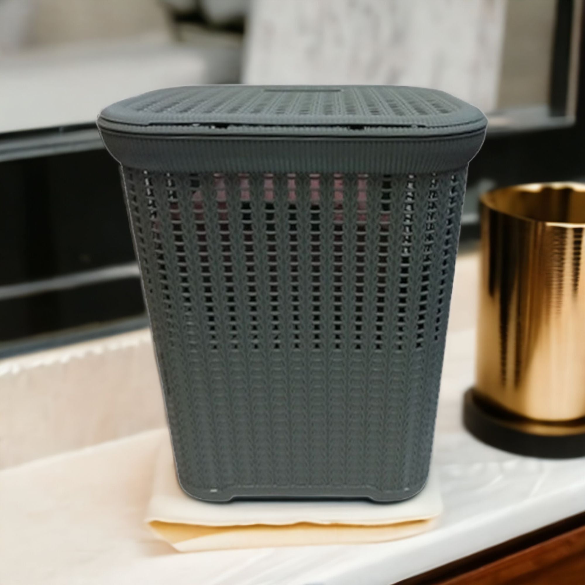 Laundry Basket - Linen Bin Slotted with Lid 435