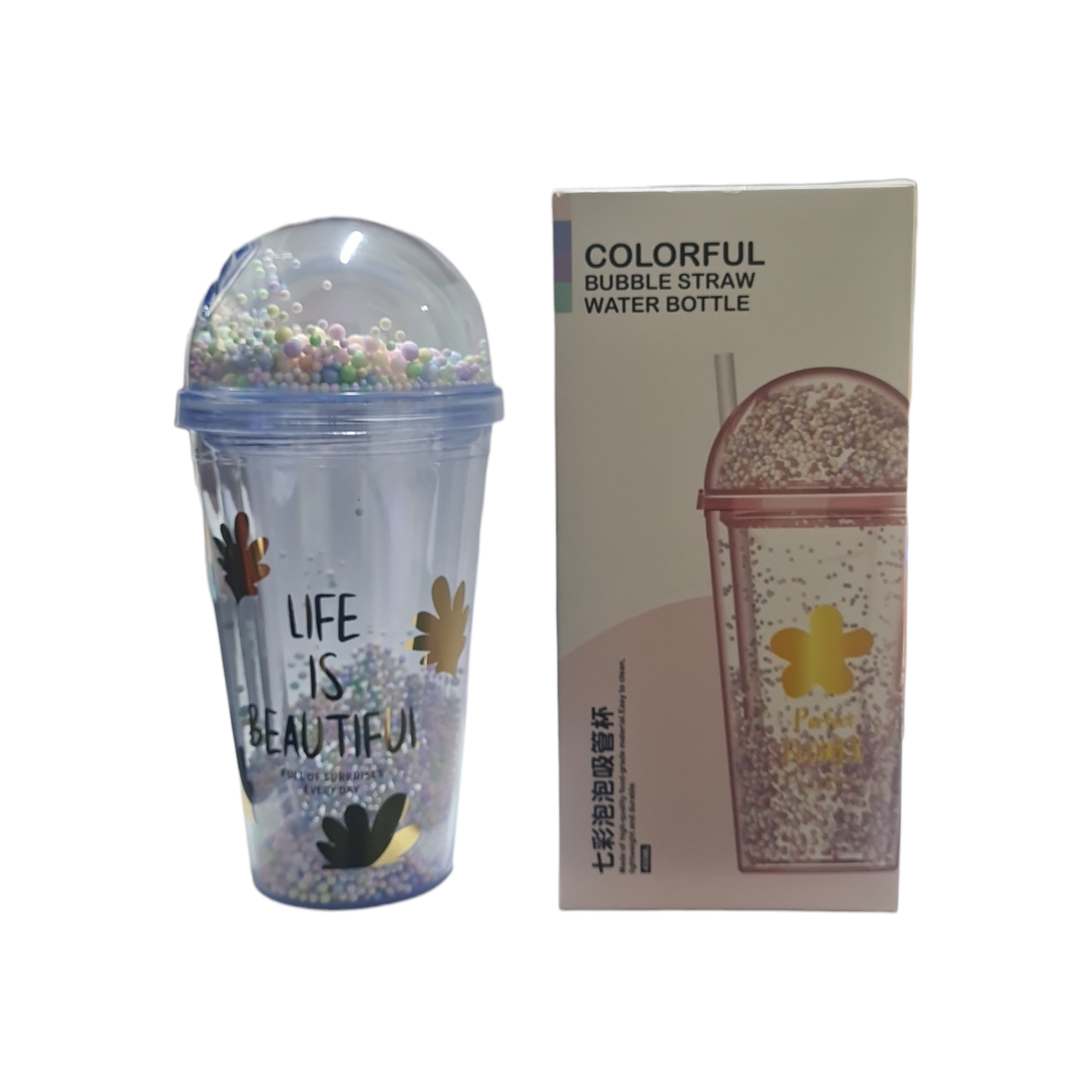 450ml Acrylic Bubbles Straw Smoothie Bottle Double Wall