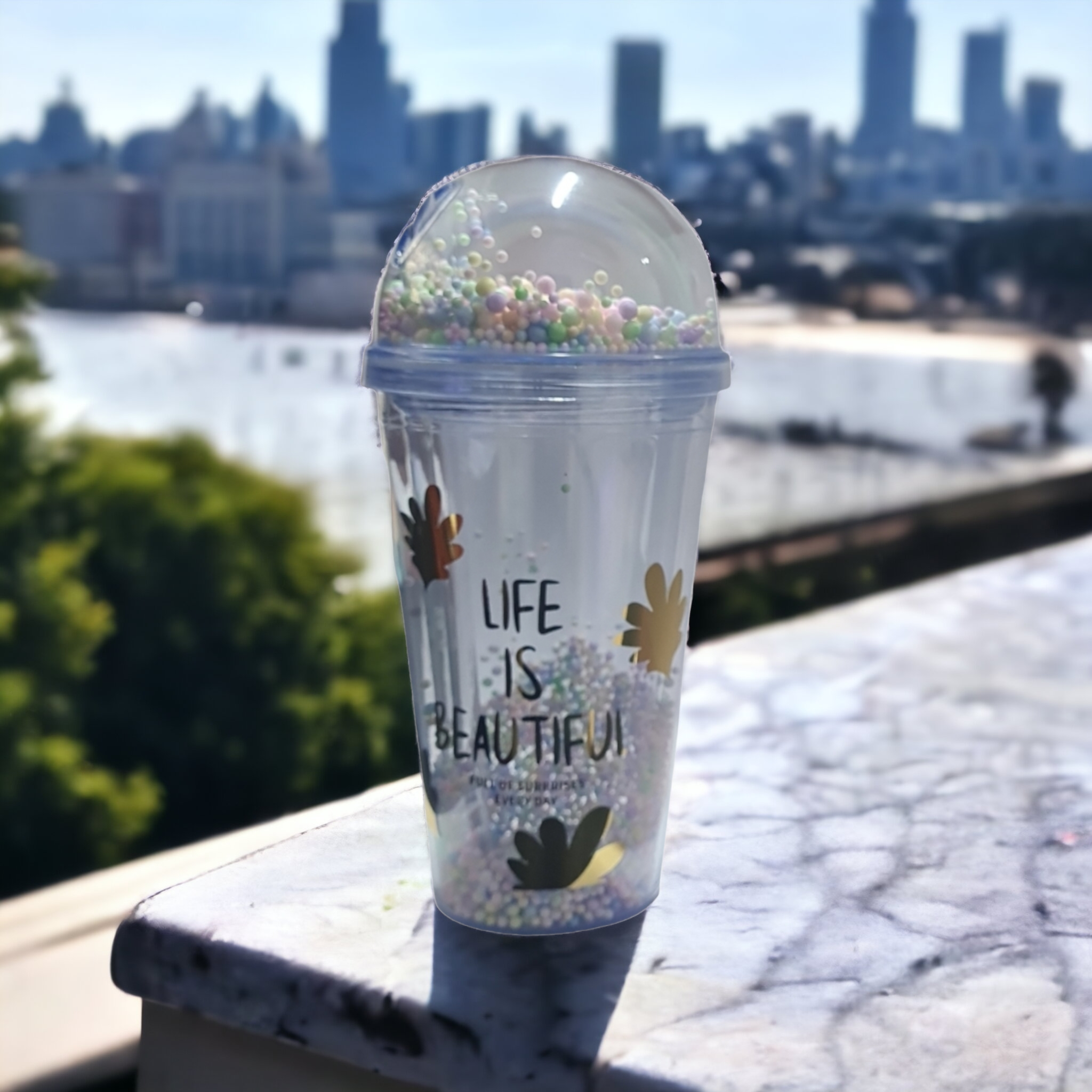 450ml Acrylic Bubbles Straw Smoothie Bottle Double Wall