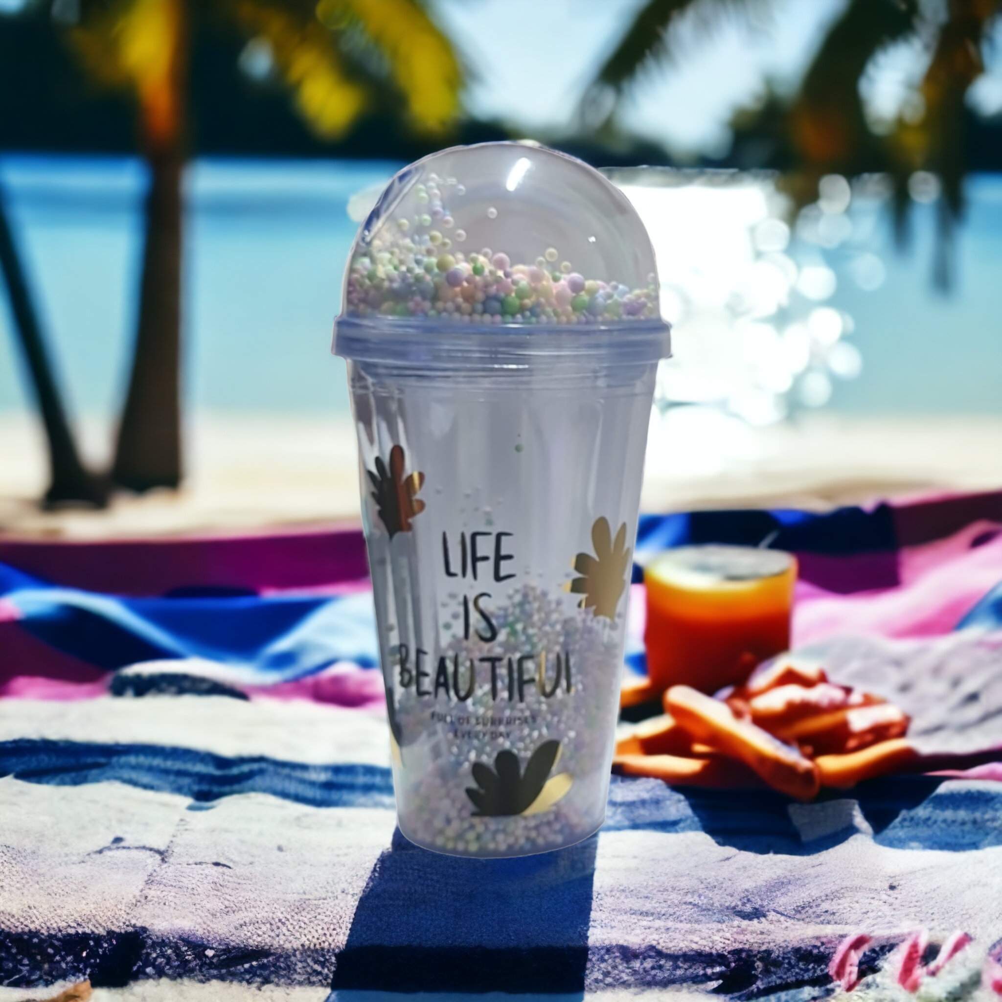 450ml Acrylic Bubbles Straw Smoothie Bottle Double Wall