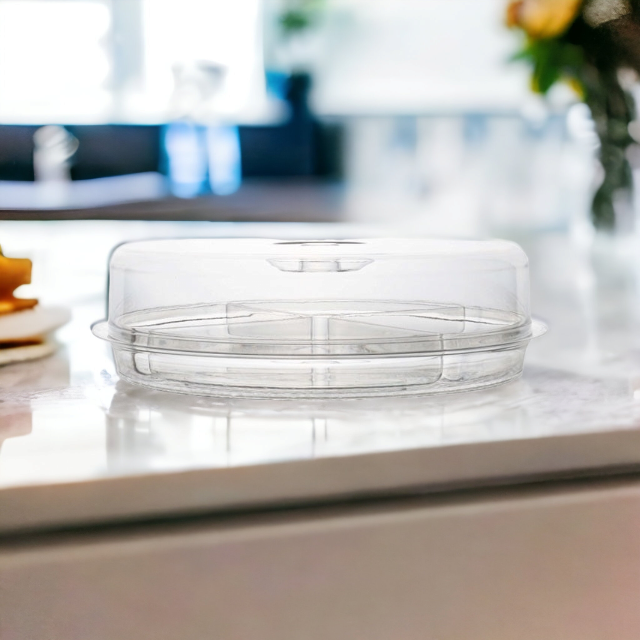 Acrylic Candy Food Serving Tray Round 4-Division with Lid 30.5x8.5cm 19016