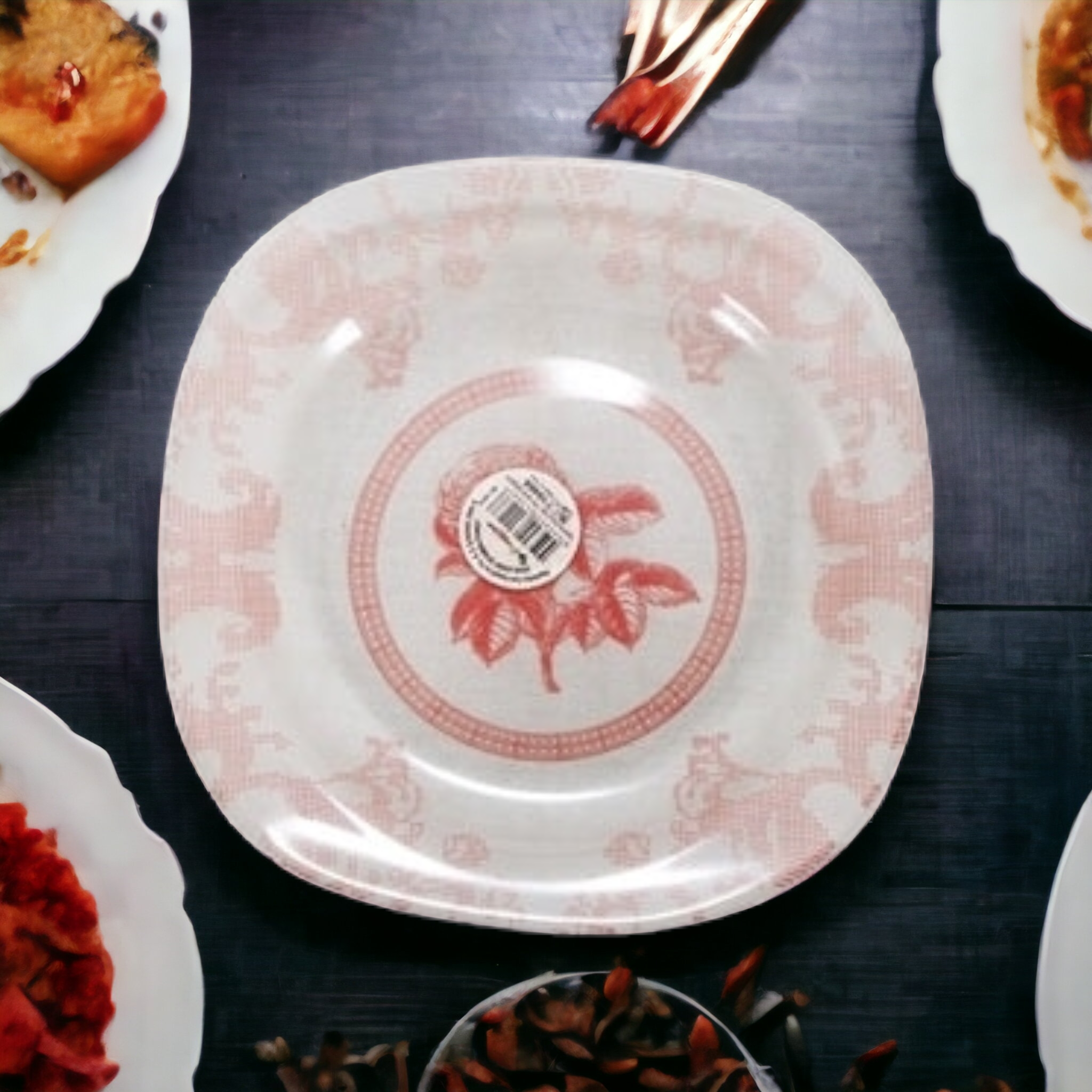 Pasabahce Soup Plate Square 19cm Red Rose print 40803