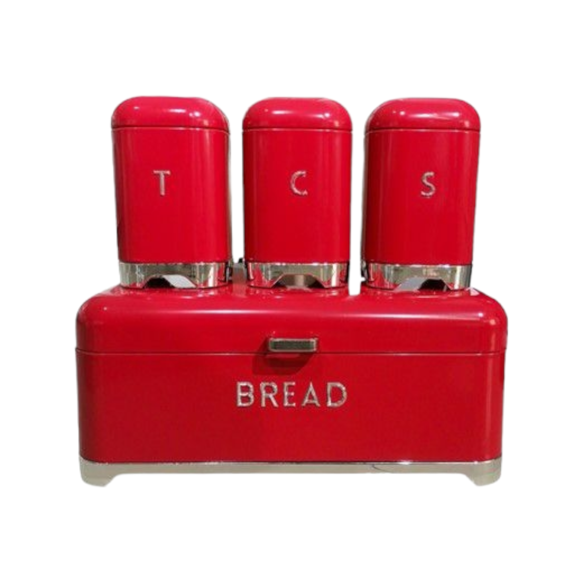 Retro Vintage Bread Bin with 3pc Canister Set Red CH724