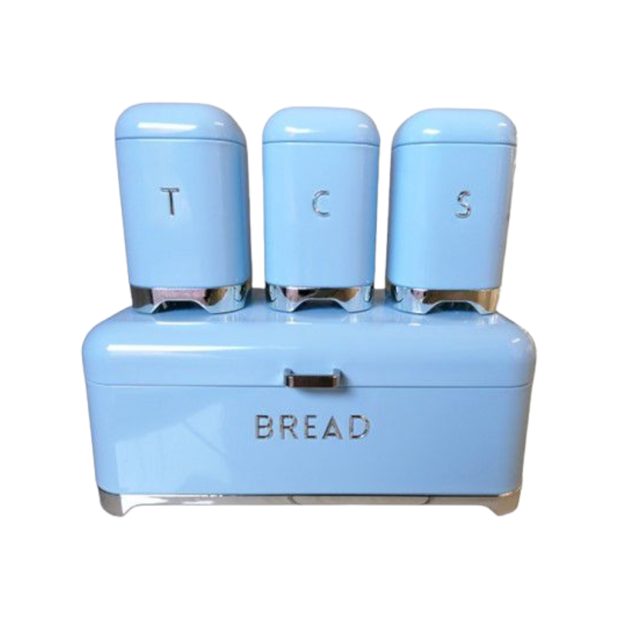 Retro Vintage Bread Bin with 3pc Canister Set Baby Blue CH887