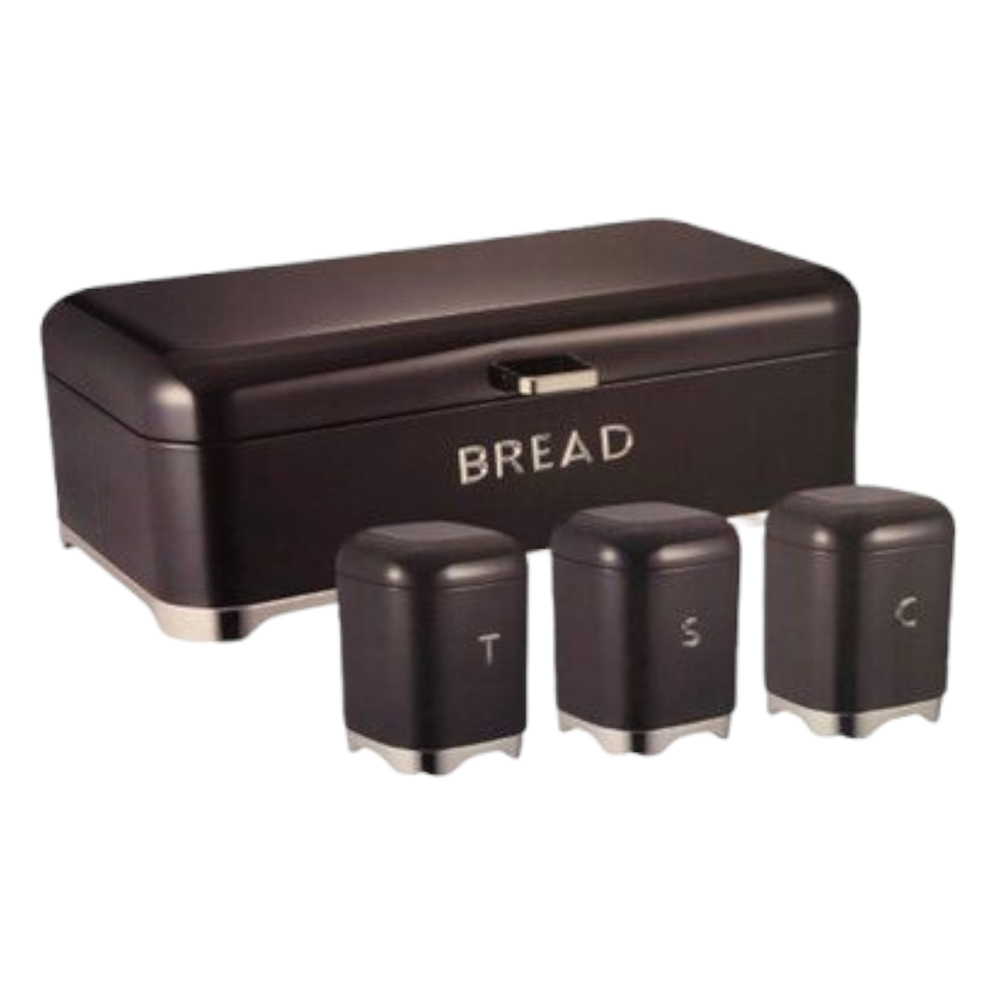 Retro Vintage Bread Bin with 3pc Canister Set Baby Black CH887