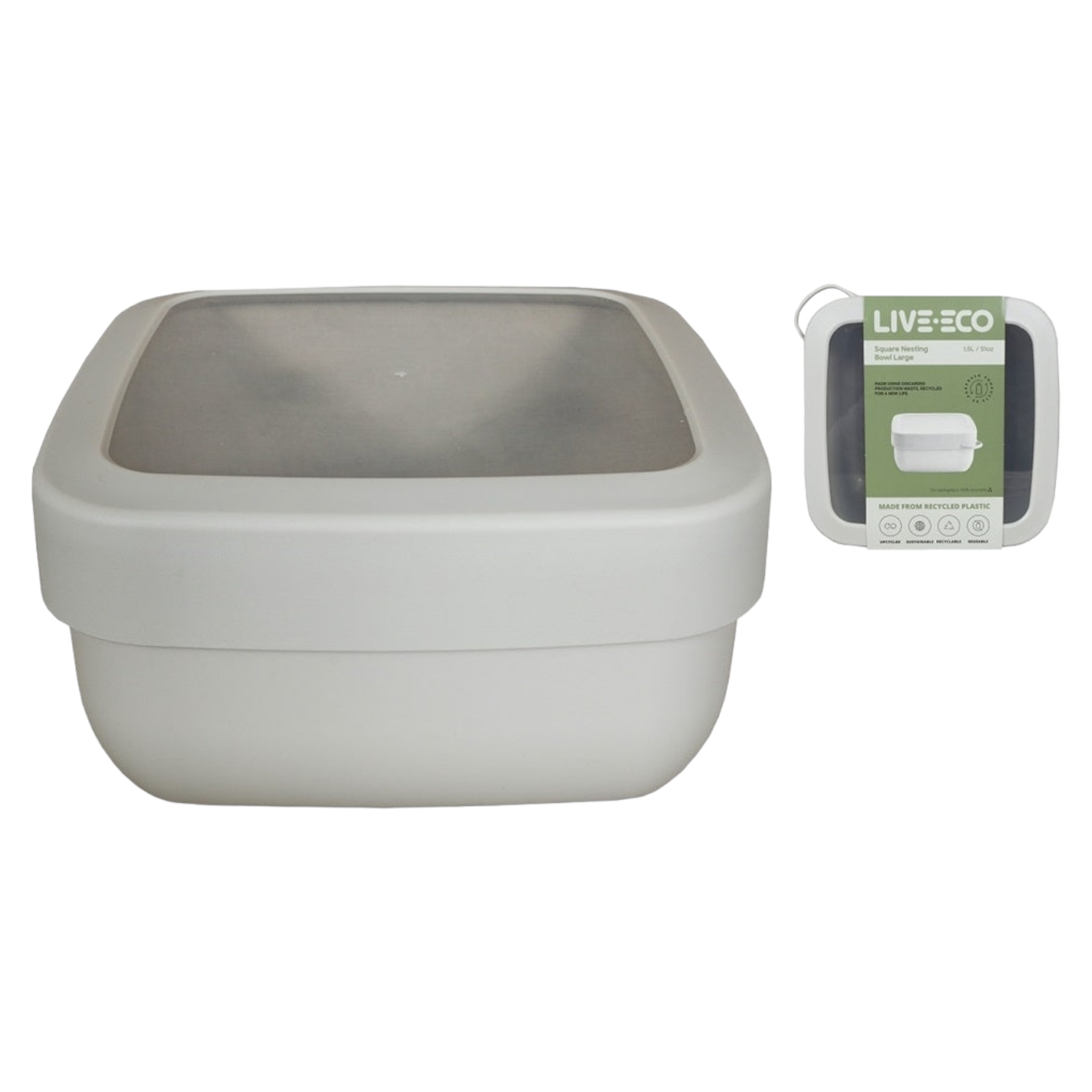 Live Eco Square Nasting Bowl 1.5L Grey 11825
