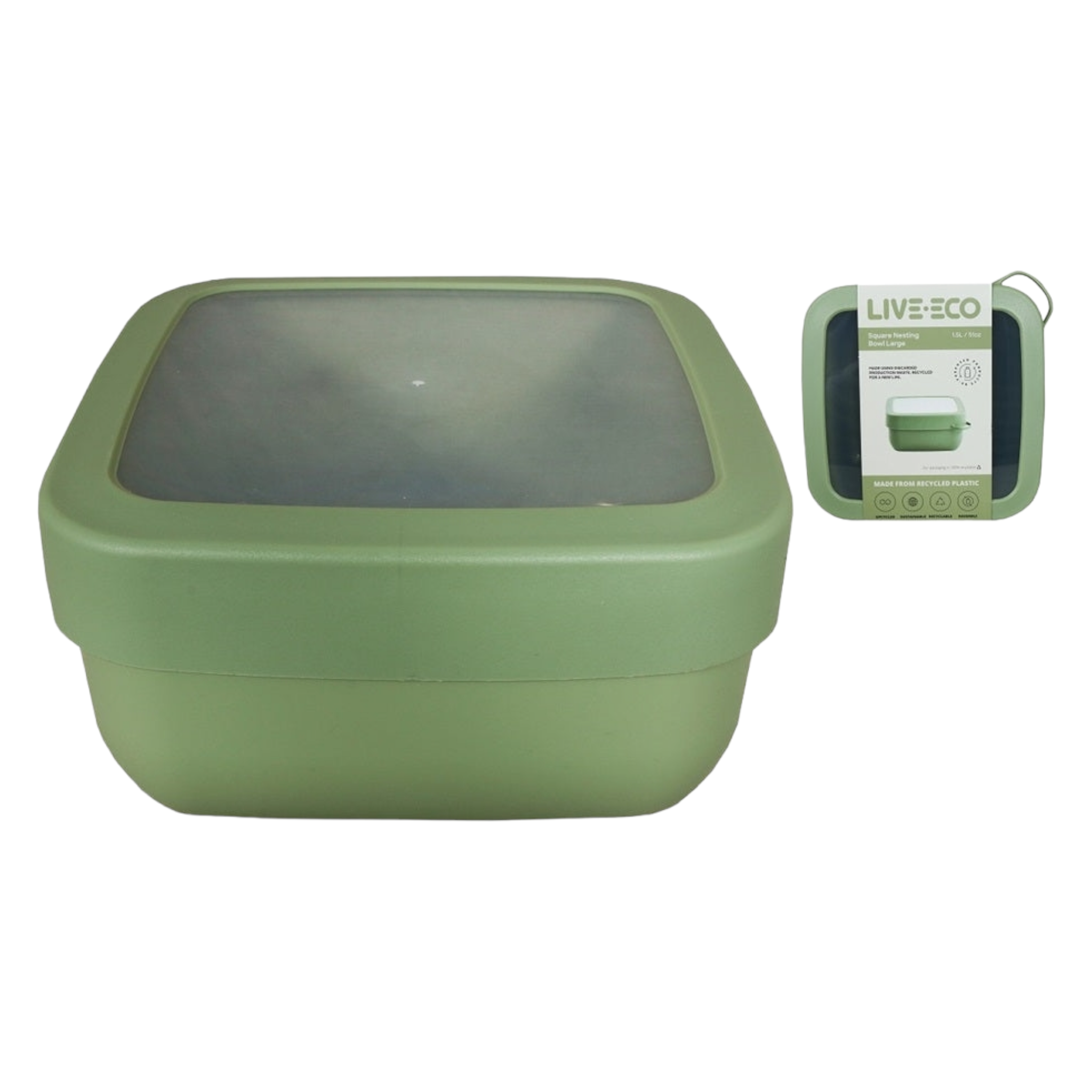 Live Eco Square Nesting Bowl 1.5L Green 11824