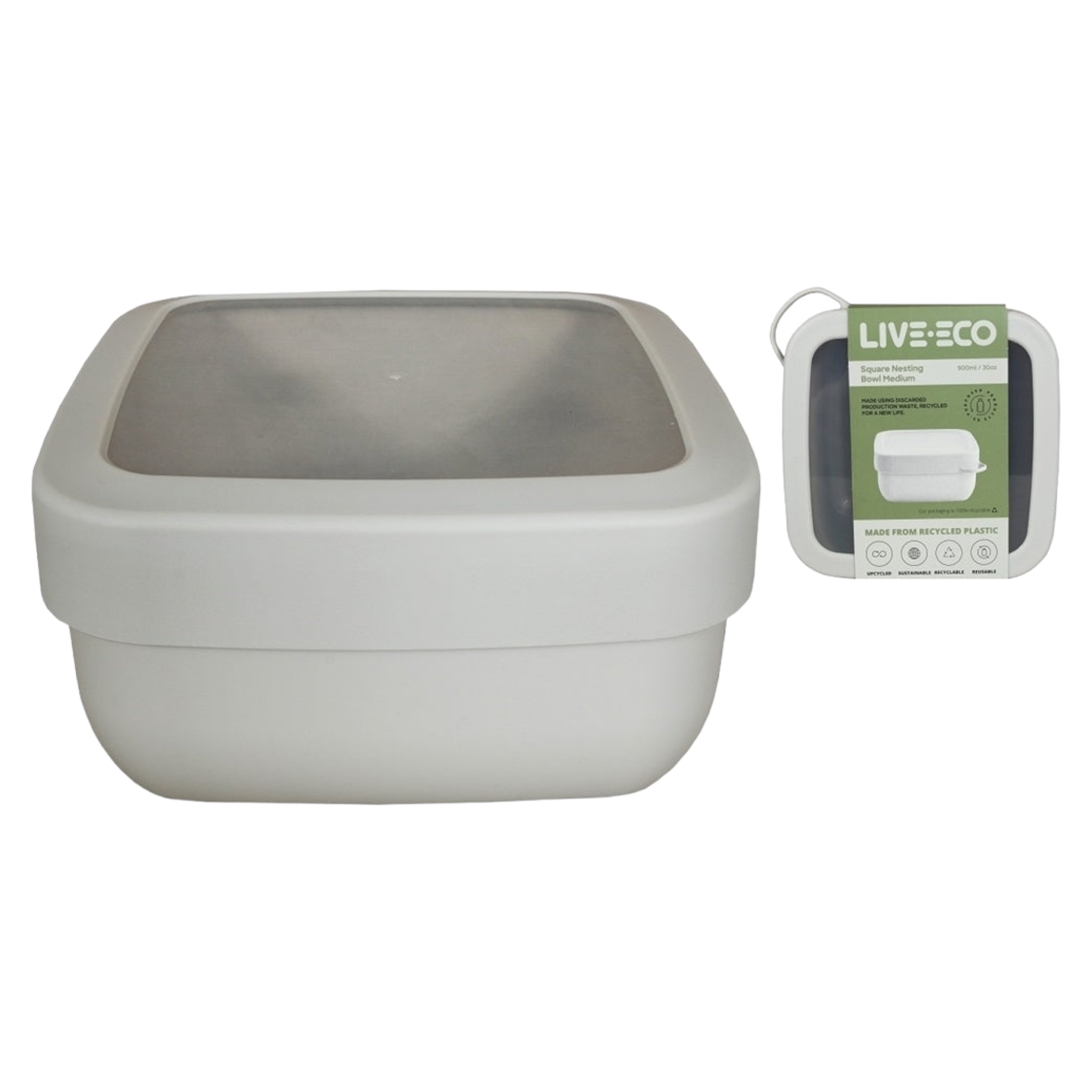 Live Eco Square Nesting Bowl Grey 900ml 11827